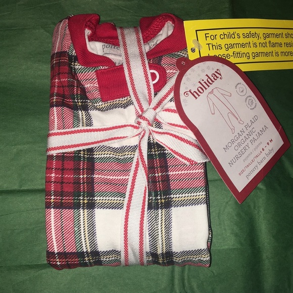 Pottery Barn Kids Other - Pottery Barn Kids Holiday Morgan Plaid Organic Footed Pajamas 0-3, 6-9 mo!